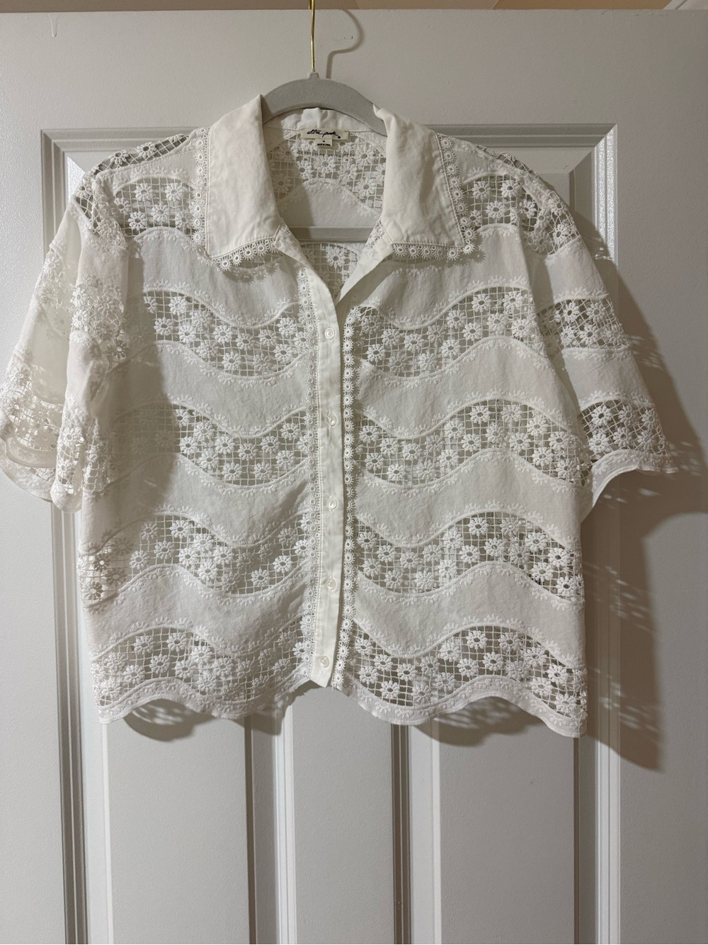 Ultra Pink White Eyelet Lace Button-Down Shirt